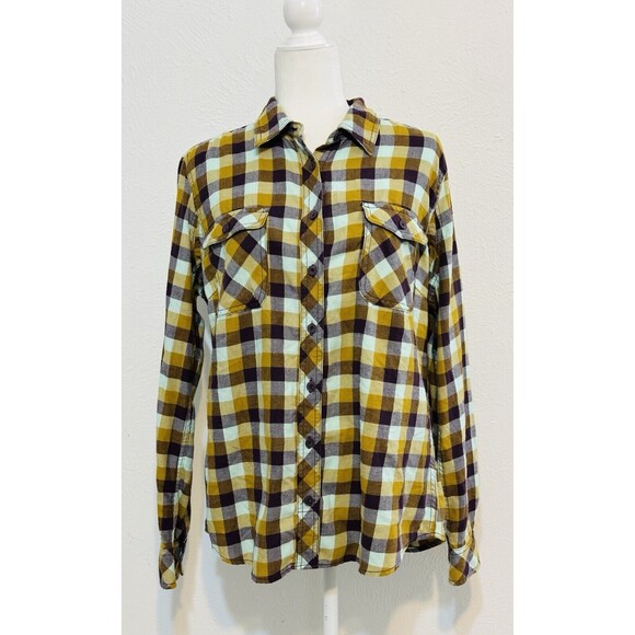Duluth Trading Co Women Size L Button Up Plaid Flannel Shirt Western Country - Picture 1 of 11